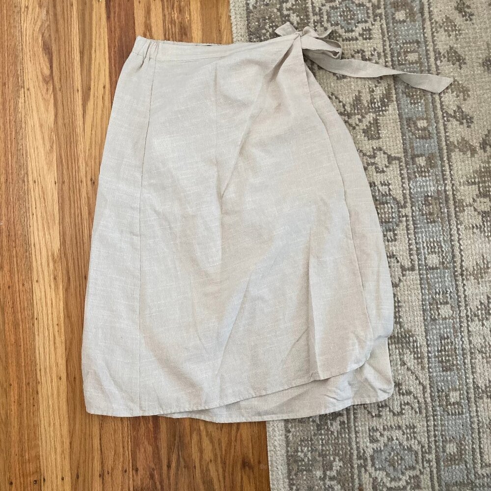 Beige Cotton Wrap Midi Skirt